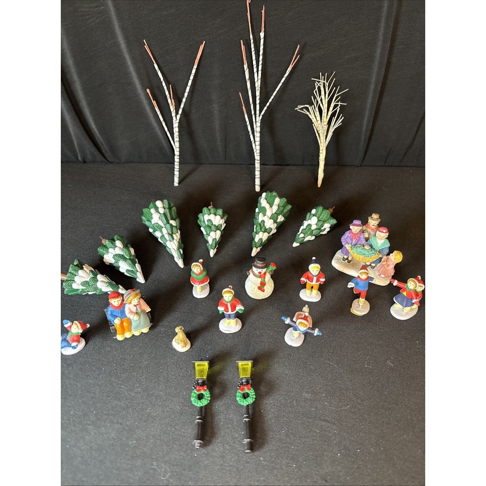Lot Of Accessories For Vintage Happy Winter Holiday Village Skating Pond NO POND